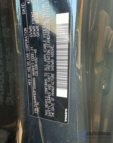 2015 Volvo S60 Premier from USA, damaged, VIN YV140MFB3F1308889